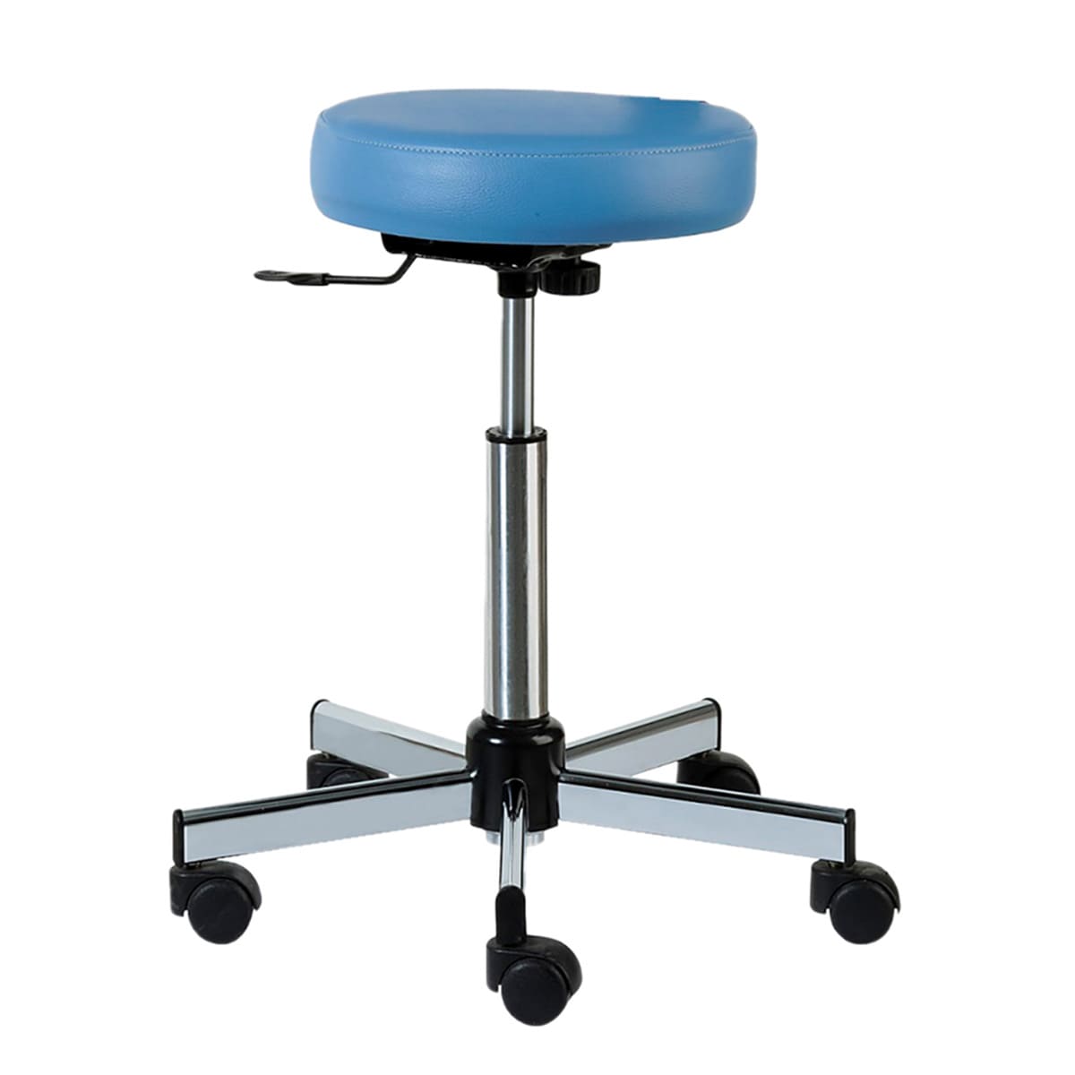 Stool with round seat, stainless steel base