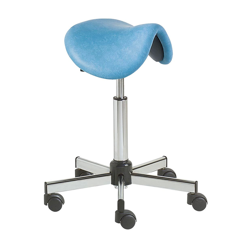 Stool with saddle seat, stainless steel base