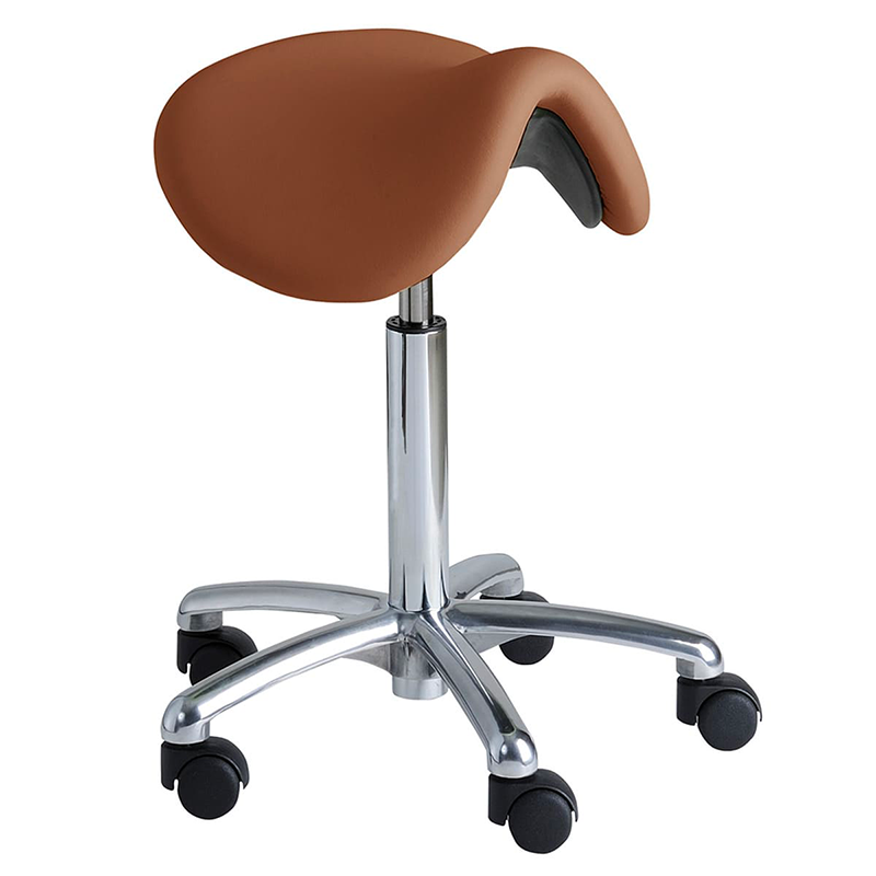 Stool with saddle seat, aluminium base