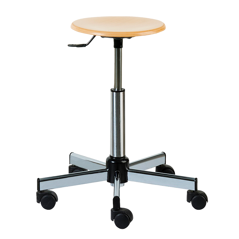 Stool with wood round seat, chromed base