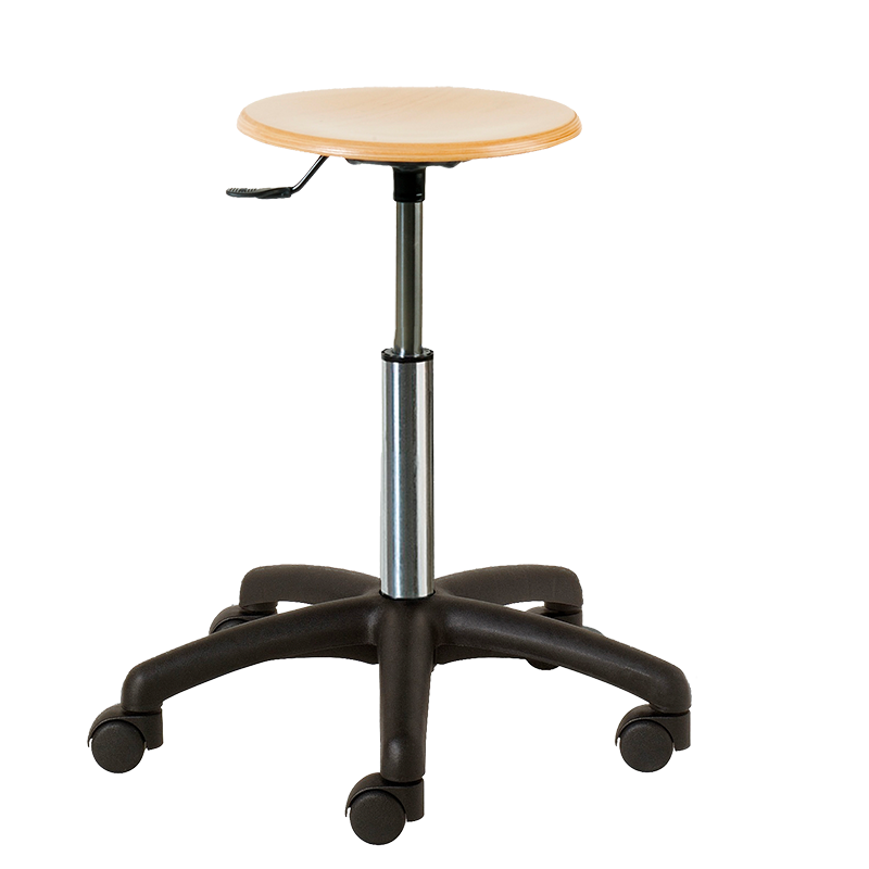 Stool with wood round seat, black ABS base