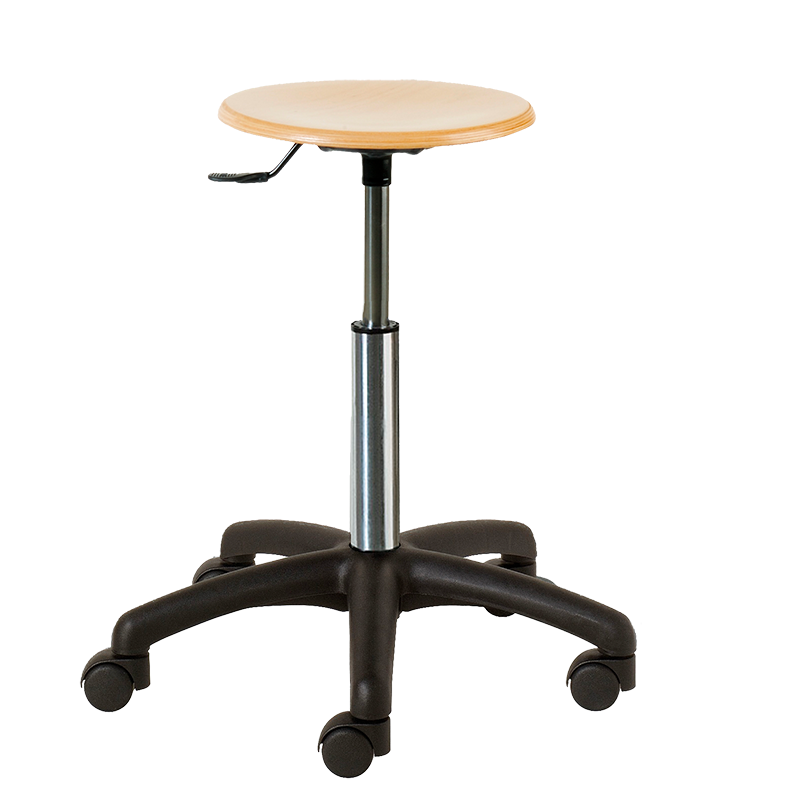 Tabouret assise ronde bois, base ABS noire