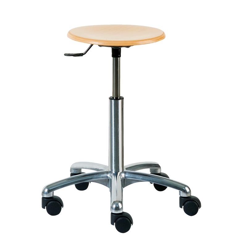 Stool with wood round seat, aluminum base