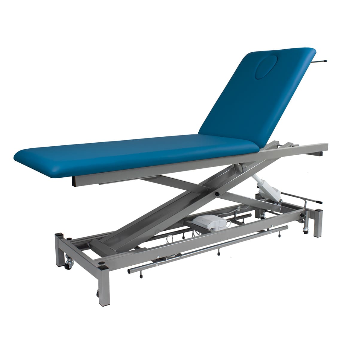 Physio/Osteo table 2 sections, with face hole, all around foot controller, wheels