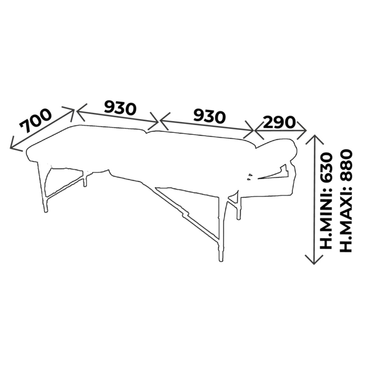 Foldable massage table 1 section, aluminium, mechanic height adjustment