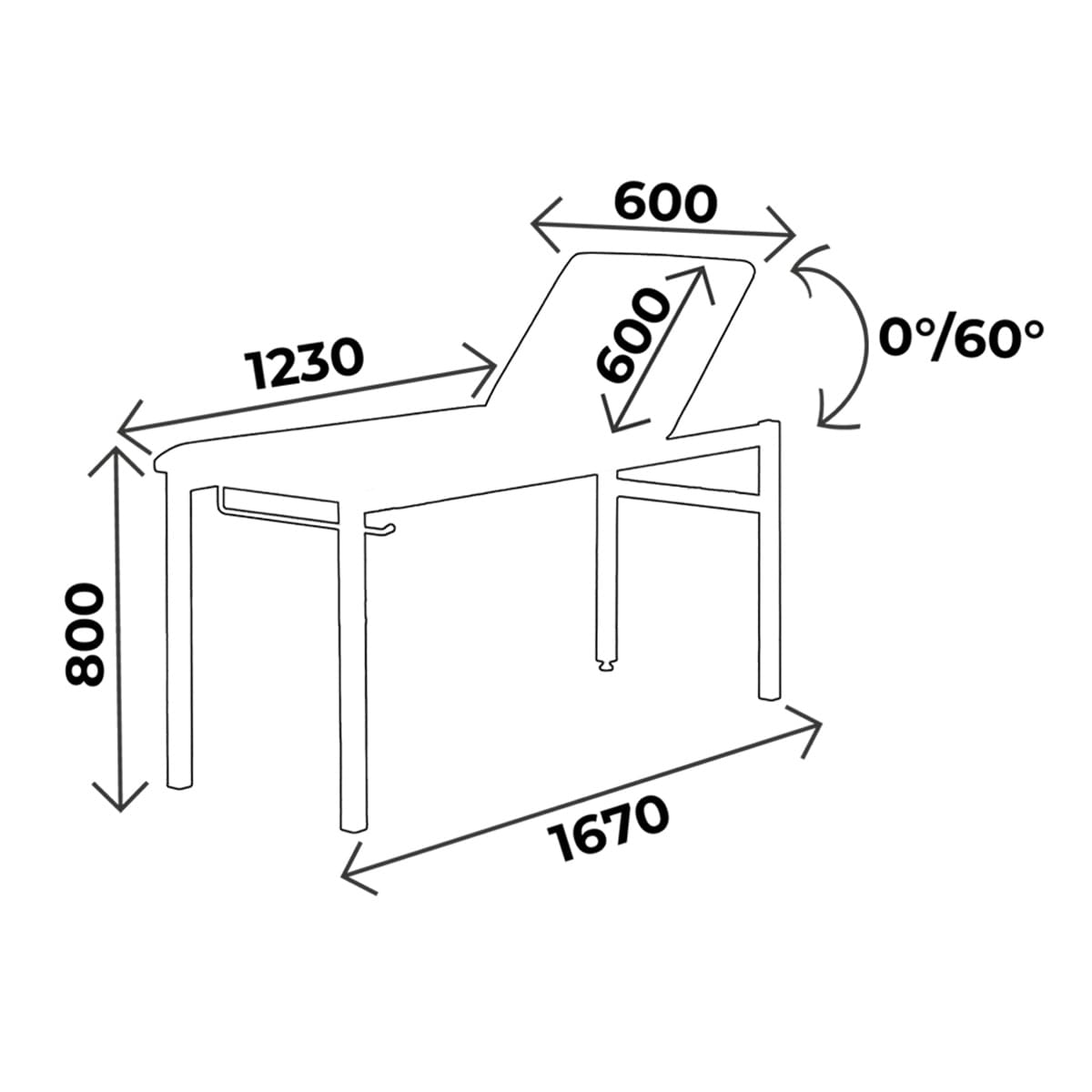 Table kiné/ostéo 2 parties, hauteur 80cm