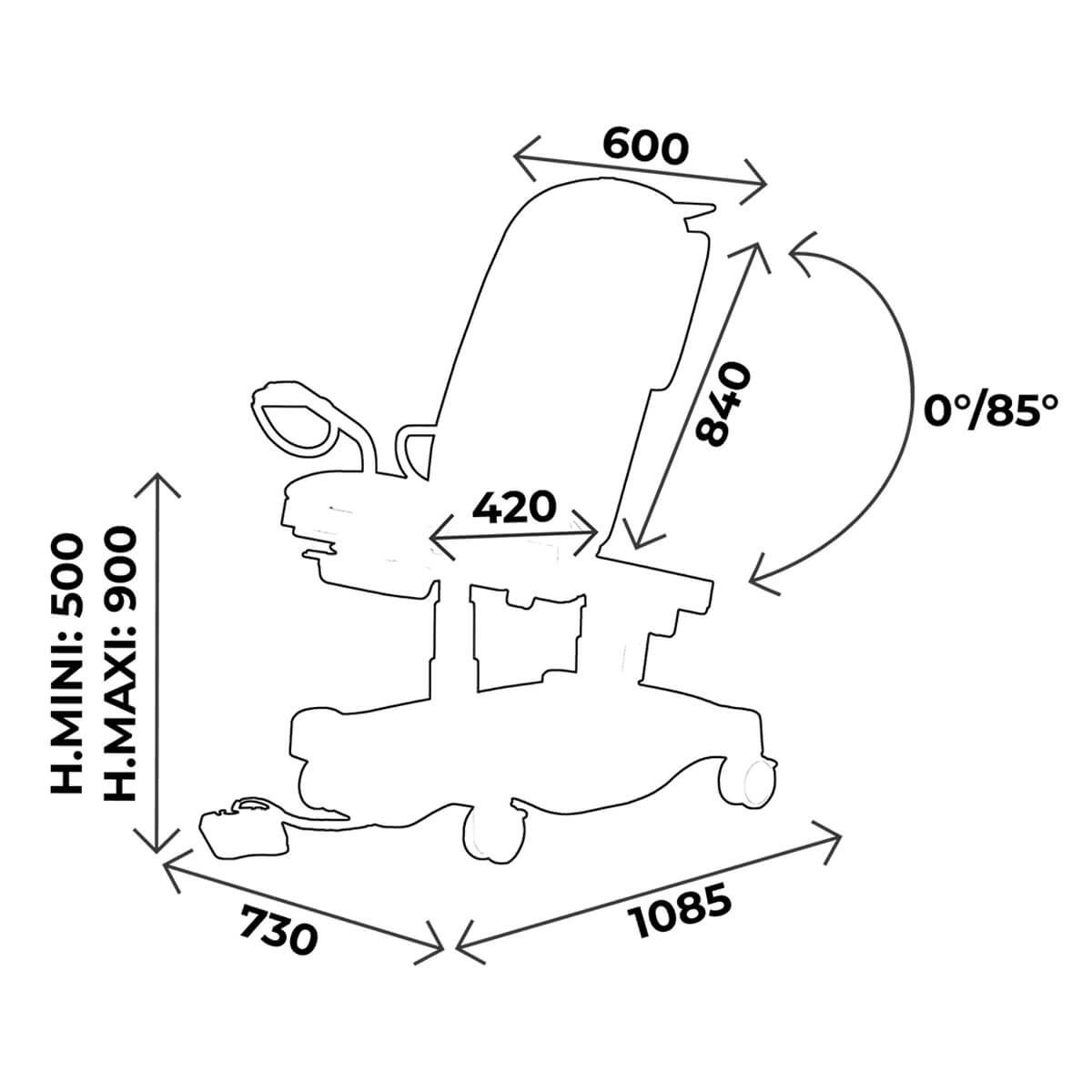 Gynaecological chair 2 sections, with stirrups