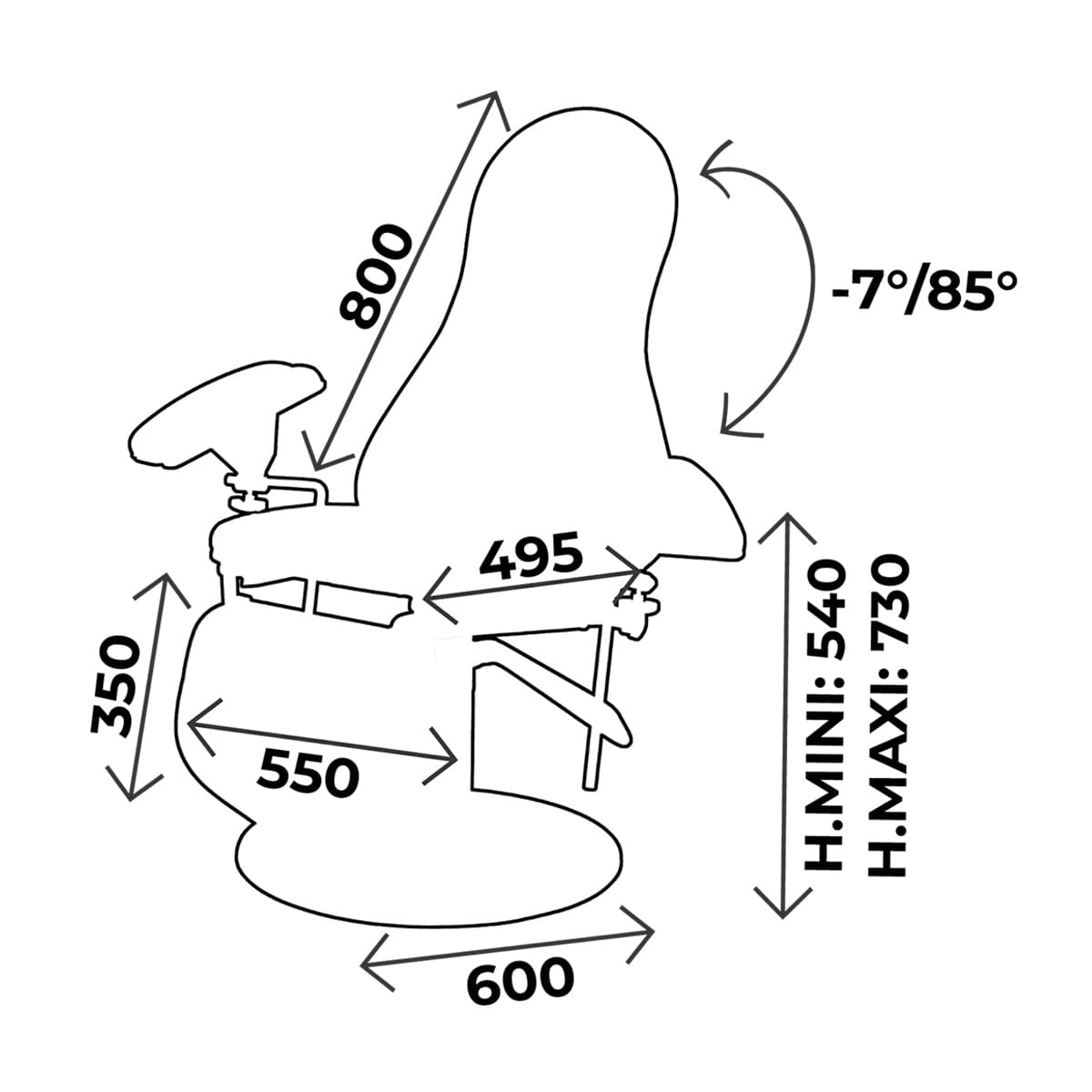 Hydraulic blood sampling chair 3 sections, rotative, with blood test splints