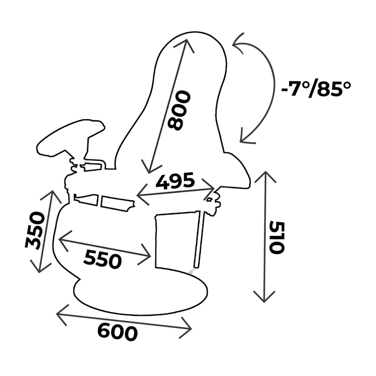 Blood chair height 51cm, 3 sections, non-rotative, with blood test splints