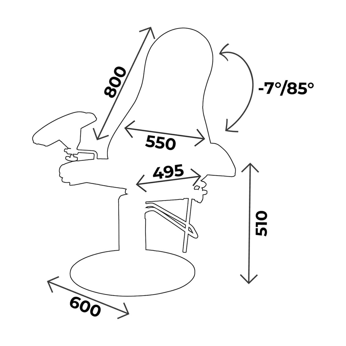 Blood chair height 51cm, 2 sections, non-rotative, with blood test splints