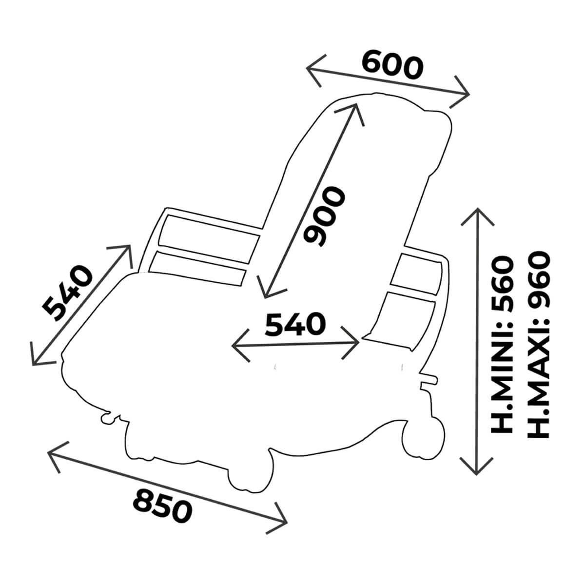 Fauteuil ambulatoire électrique largeur 60cm, sans repose pieds