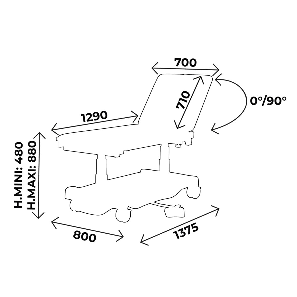 Examination couch width 70cm, multifunction pedal