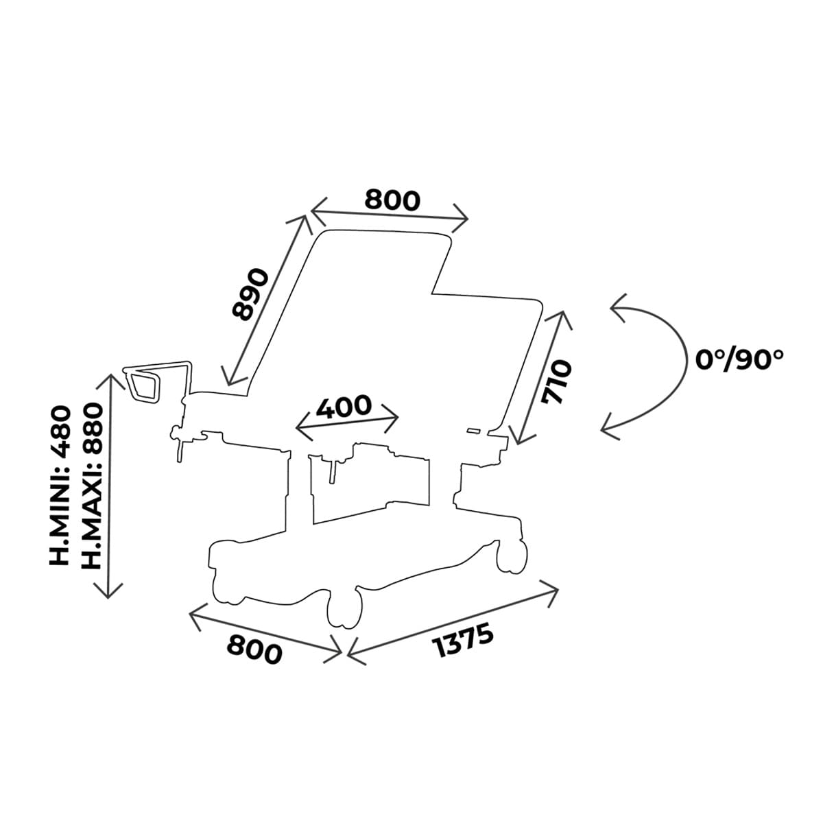 Examination couch width 80cm, hand remote