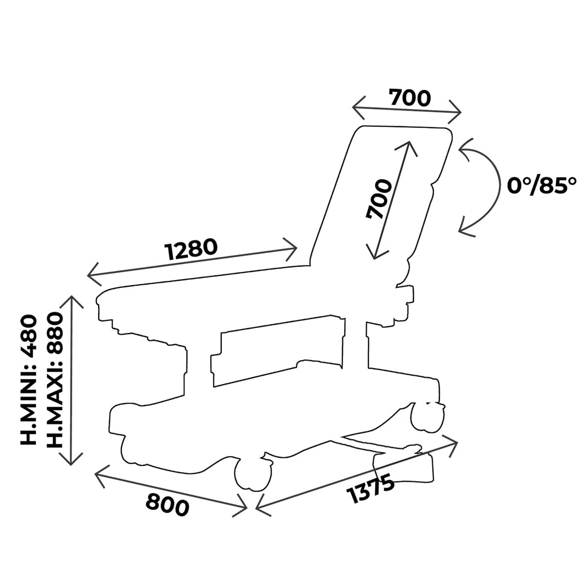 Examination couch width 70cm, multifunction pedal