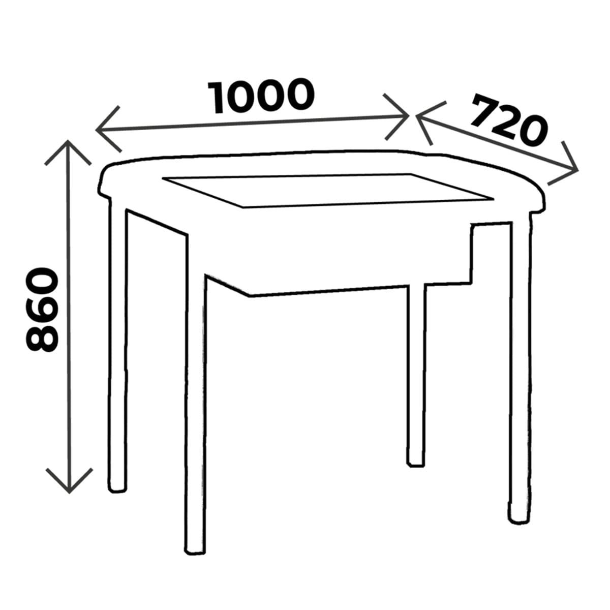 Table de pédiatrie hauteur 86cm, 1 section, avec tiroir