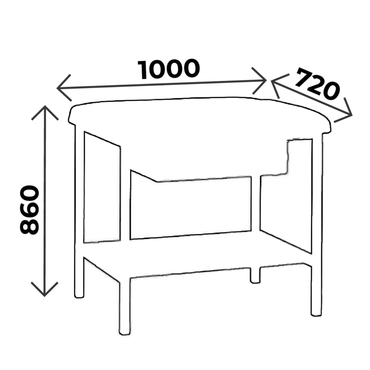 Table de pédiatrie hauteur 86cm, 1 section, avec plateau et tiroir