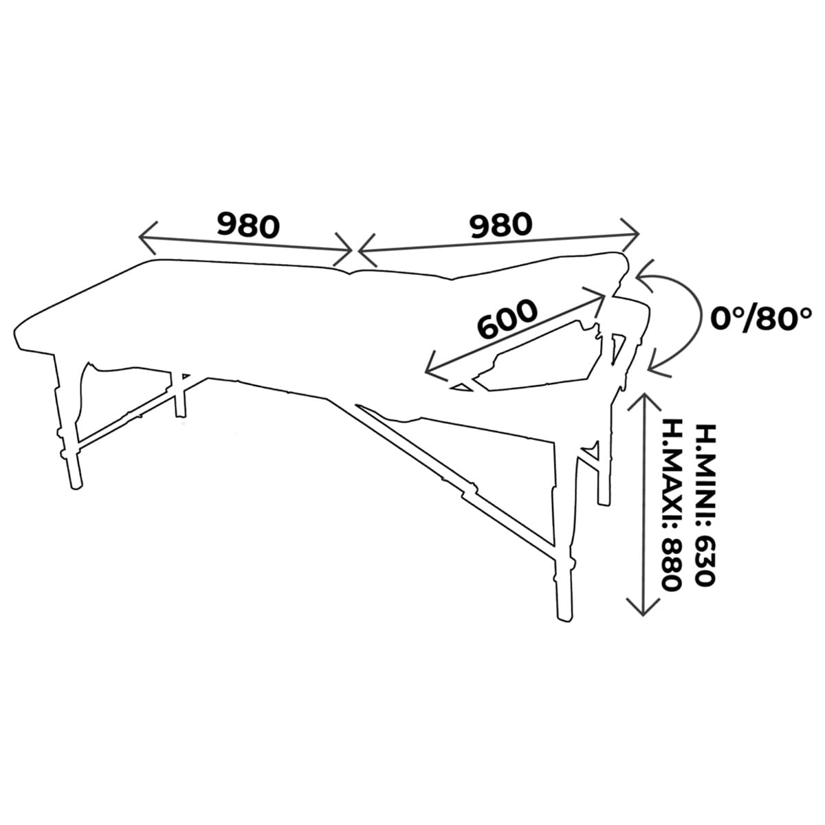 Table de massage pliante 2 parties, en bois, hauteur variable mécaniquement